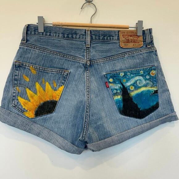 Levi Strauss Vintage Hand Painted Cut-Off Denim Shorts 569's Sz 31 - Picture 2 of 6